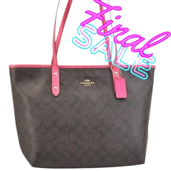 Coach Signature City Zip Tote Bag Handbag (IM/Brown Bright Fuchsia) | PRELOVED🩷 - Picture 1 of 16